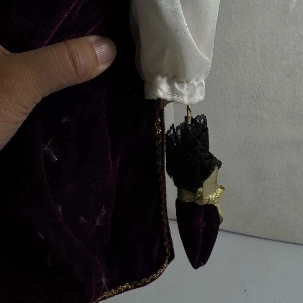 VTG Porcelain Doll‎ Auburn Hair Blue Eyes Victorian Dress Miniature Umbrella